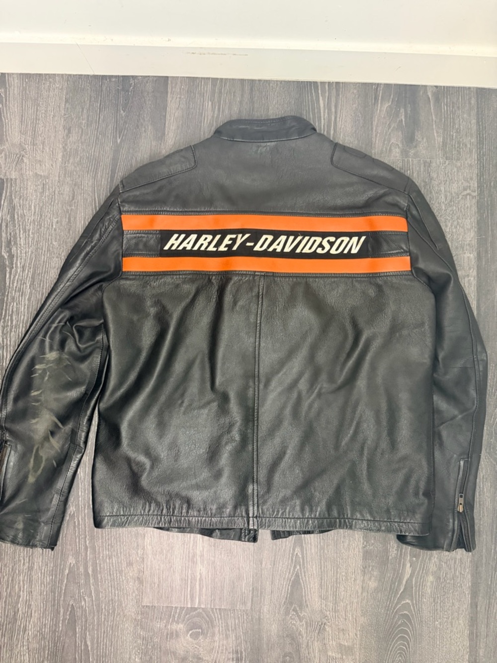 Harley Davidson Leather Jacket XL Black Racing Stripe Biker Style